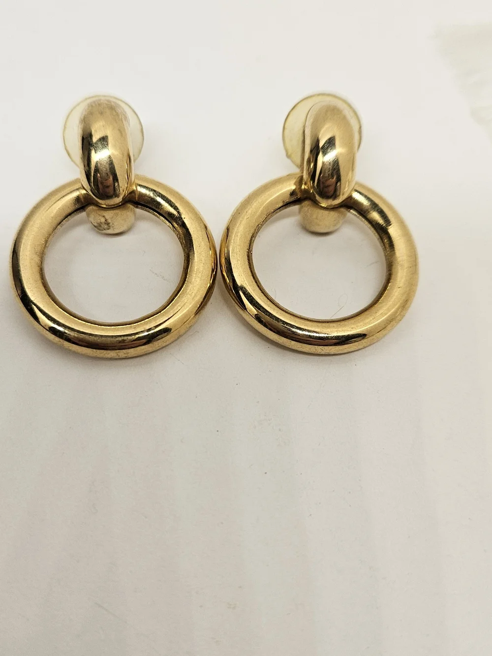 Door Knocker Gold Tone Earrings Stud Pierced Hoop Dangle Vintage
